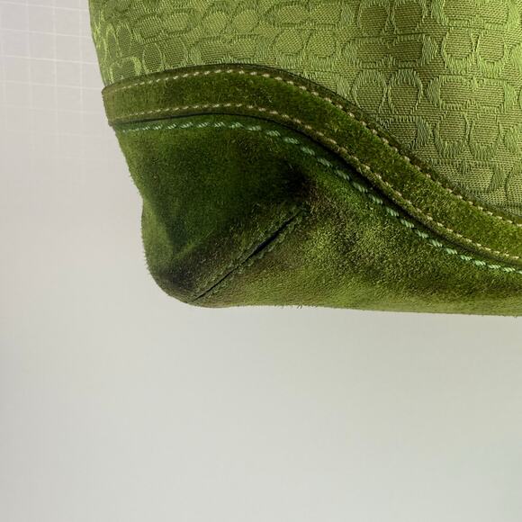 RARE Coach Soho Signature Green Jacquard Tote Satchel Suede Trim F10928 - Picture 8 of 12